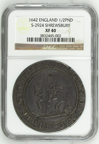 アンティークコインギャラリア 1642年 イギリス チャールズ1世  1/2ポンド銀貨 S-2924 Shrewsbury XF40