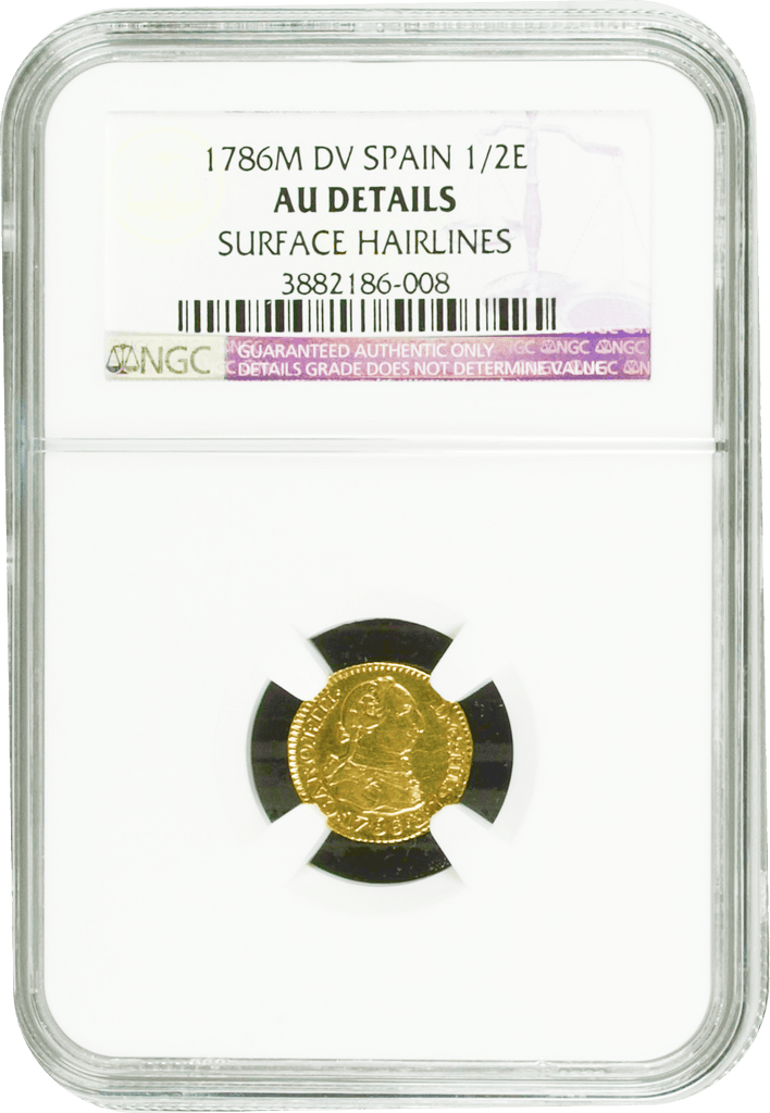 #アンティークコインギャラリア 1786年 スペイン カルロス3世 1/2エスクード金貨 AU Details