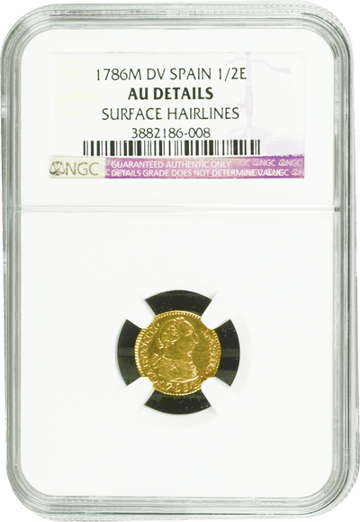 #アンティークコインギャラリア 1786年 スペイン カルロス3世 1/2エスクード金貨 AU Details