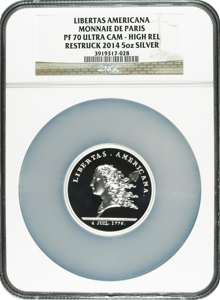 【Top Pop】2014年 フランス リベルタス・アメリカーナ 5オンス 銀メダル NGC PF70 Ultra Cameo 箱付
