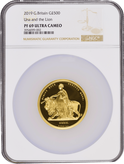 #アンティークコインギャラリア 2019年 イギリス ウナとライオン 5オンス 500ポンド金貨 PF69UCAM