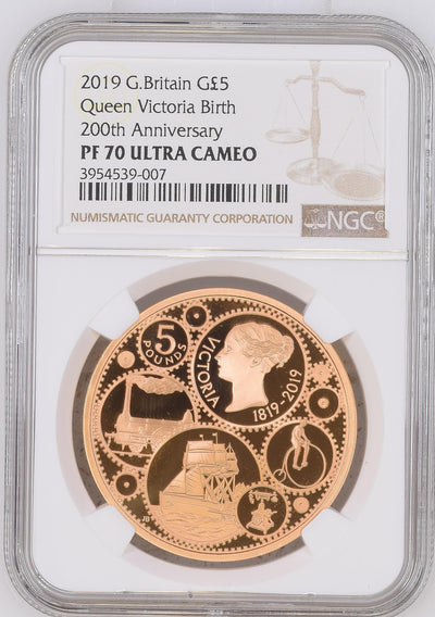 アンティークコインギャラリア 2019 イギリス ヴィクトリア女王生誕200周年 £5金貨 NGC PF70UCAM 箱あり