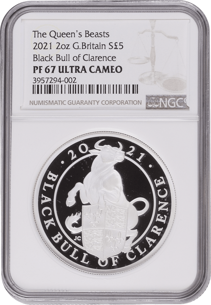 #アンティークコインギャラリア 2021年 イギリス クイーンズビースト 2oz 銀貨 Black Bull of Clarence  NGC PF67UCAM