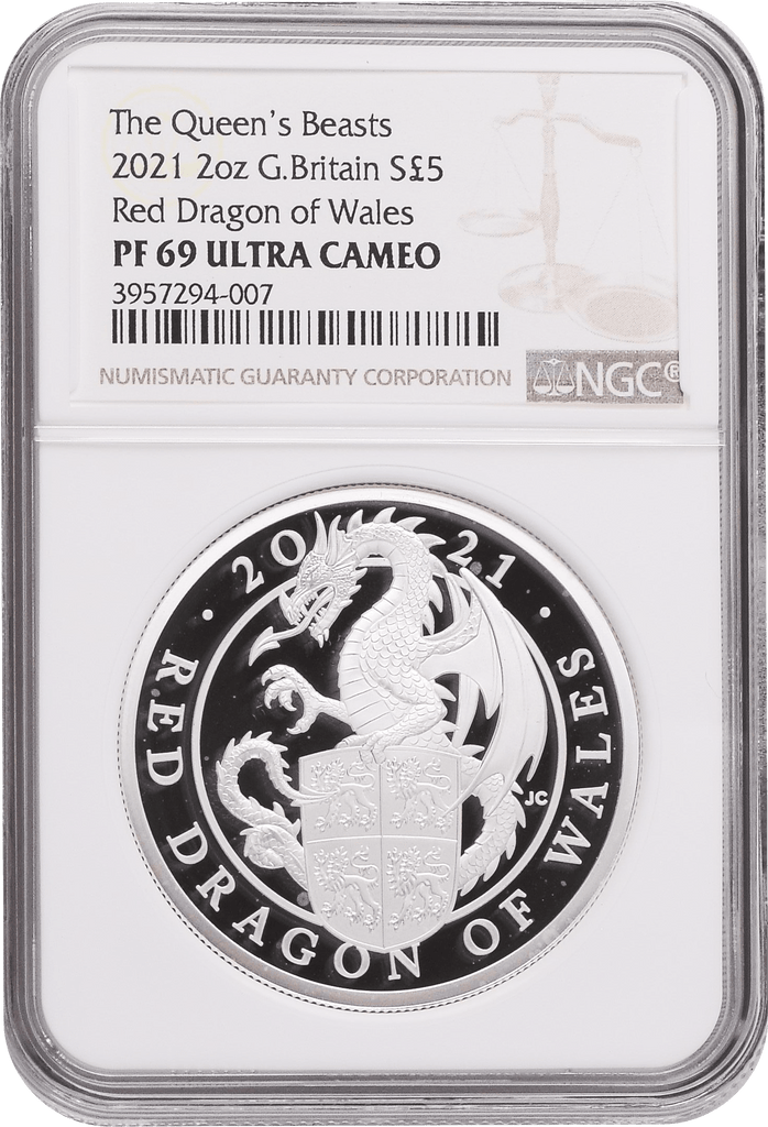 #アンティークコインギャラリア 2021年 イギリス クイーンズビースト 2oz 銀貨 Red Dragon of Wales NGC PF69UCAM