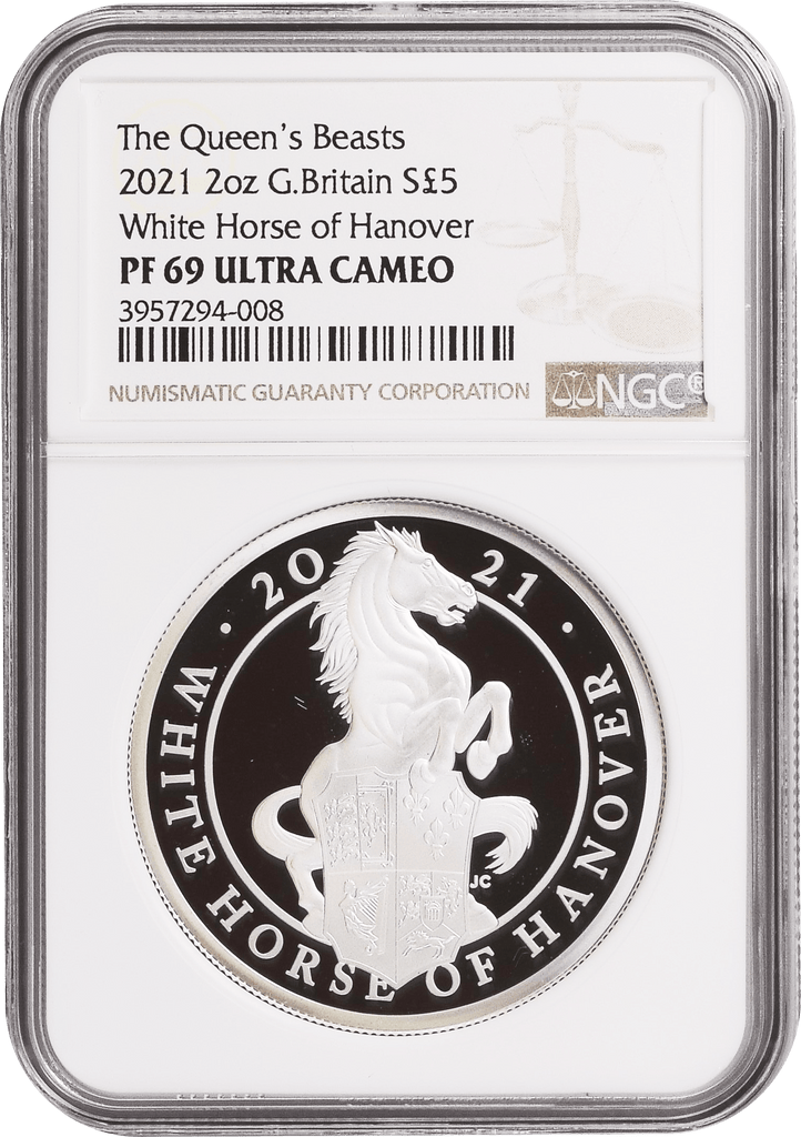 #アンティークコインギャラリア 2021年 イギリス クイーンズビースト 2oz銀貨 White Horse of  Hanover NGC PF69UCAM