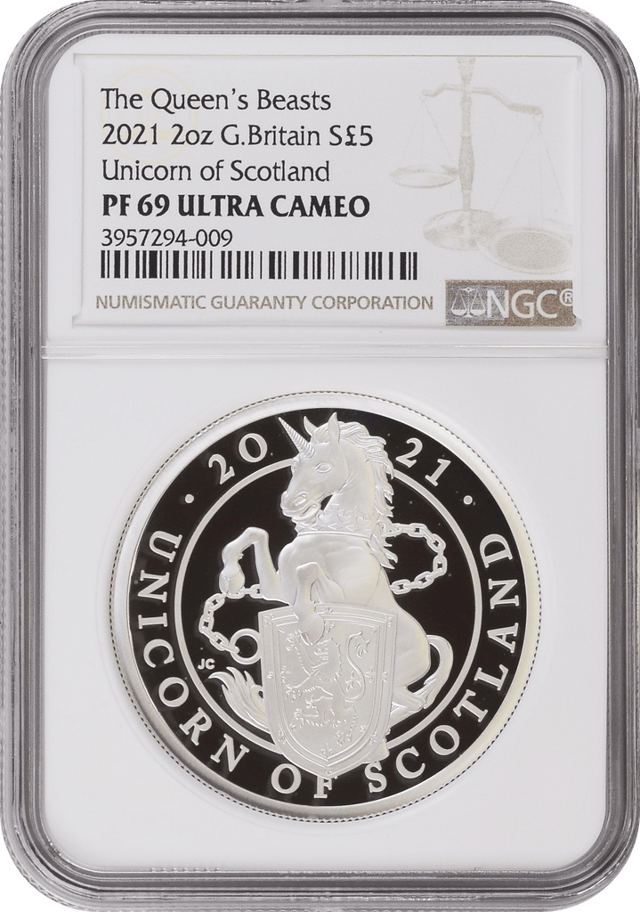 #アンティークコインギャラリア 2021年 イギリス クイーンズビースト 2oz 銀貨 Unicorn of Scotland NGC PF69UCAM