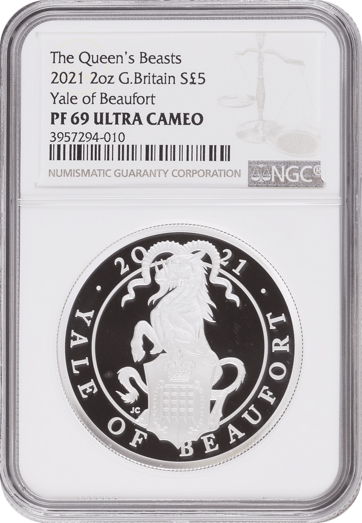 #アンティークコインギャラリア 2021年 イギリス クイーンズビースト 2oz銀貨 Yale of Beaufort NGC PF69UCAM