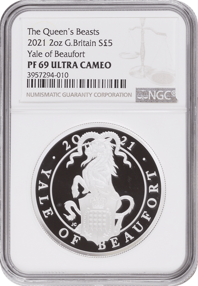 #アンティークコインギャラリア 2021年 イギリス クイーンズビースト 2oz銀貨 Yale of Beaufort NGC PF69UCAM