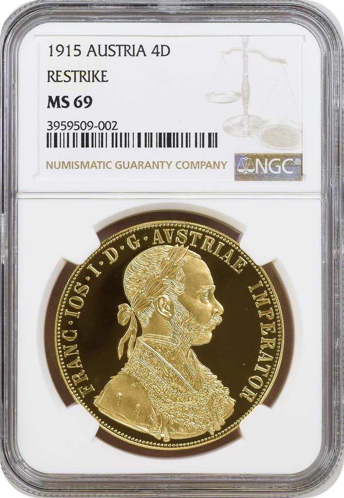1915年 オーストリア フランツ・ヨーゼフ1世 4ダカット金貨 リストライク NGC MS69