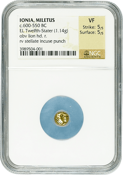 #アンティークコインギャラリア 古代ギリシア 紀元前625-550年 イオニア ミレトス へミヘクテ金貨 NGC VF Strike: 5/5 Surface: 5/5