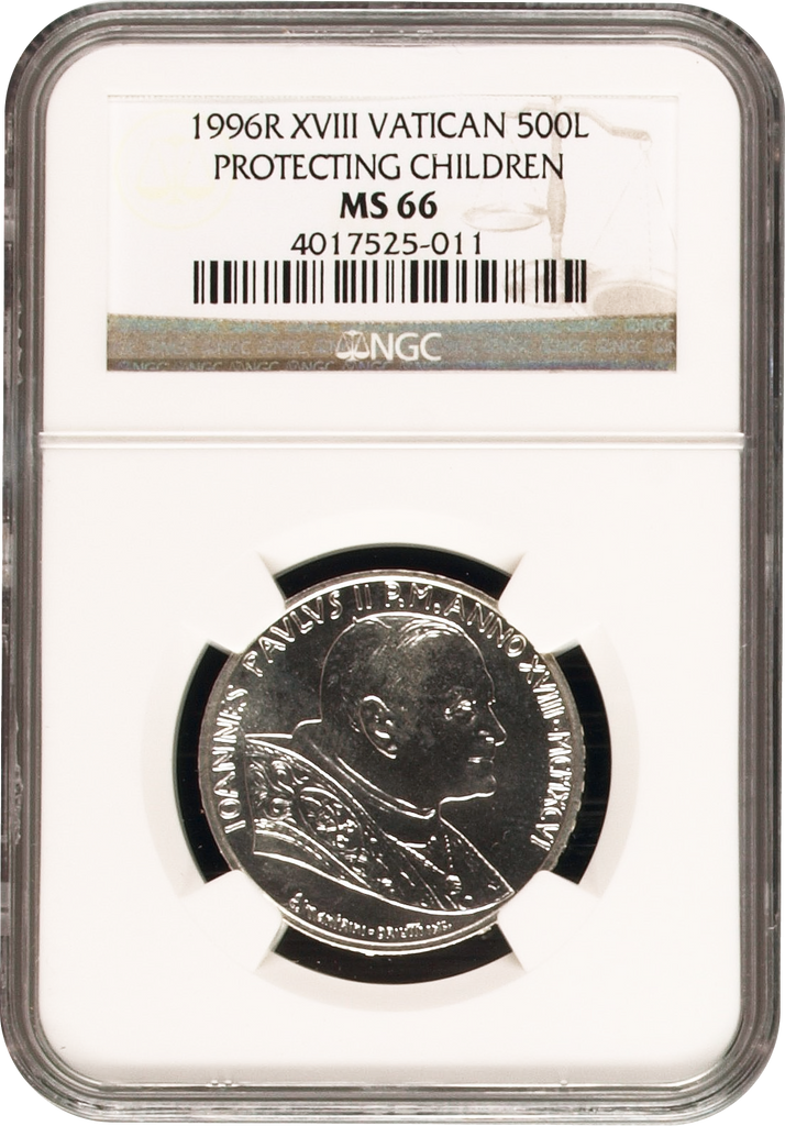 1996年 バチカン 子供の保護 500リレ銀貨 NGC MS66