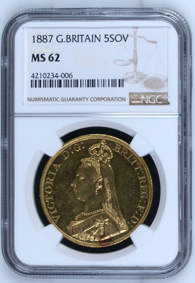 アンティークコインギャラリア 1887 イギリス ヴィクトリア ジュビリー 5ポンド金貨 MS62