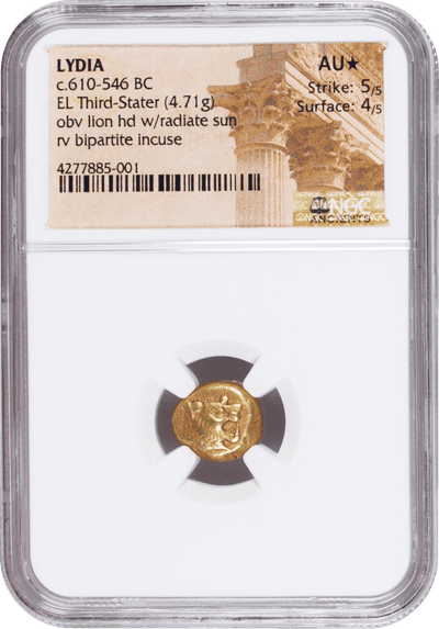 #アンティークコインギャラリア 古代 リディア王国 紀元前610-546年頃 1/3ステーター エレクトラム貨 NGC AU★  Strike: 5/5 Surface: 4/5
