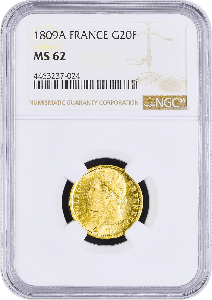 #アンティークコインギャラリア 1809年A フランス ナポレオン1世 有冠 20フラン金貨 MS62