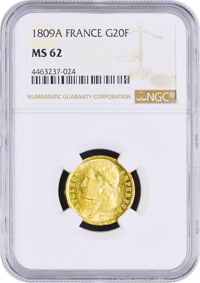 #アンティークコインギャラリア 1809年A フランス ナポレオン1世 有冠 20フラン金貨 MS62