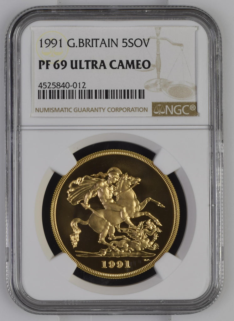 1991年 イギリス ミドルエリザベス 5ポンド金貨 PCGS PF69UCAM