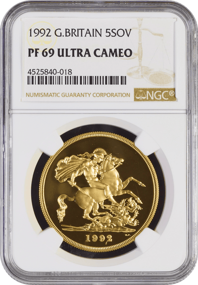 #アンティークコインギャラリア 1992年 イギリス エリザベス2世 5ソブリン金貨 PF69UCAM