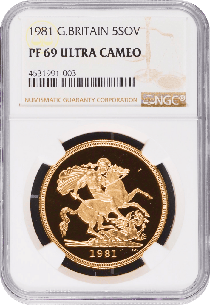 #アンティークコインギャラリア 1981年 イギリス ヤングエリザベス 5ポンド金貨 NGC PF69 Ultra Cameo