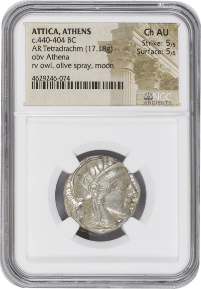 #アンティークコインギャラリア 紀元前440-404年 古代ギリシア アテネ ふくろう テトラドラクマ銀貨 Ch AU 5/5-5/5