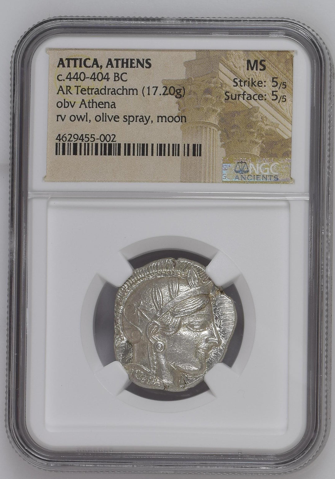 紀元前440-404年 古代ギリシア アッティカ アテネ フクロウ テトラドラクマ銀貨 NGC MS Strike: 5/5 Surface |  アンティークコインギャラリア