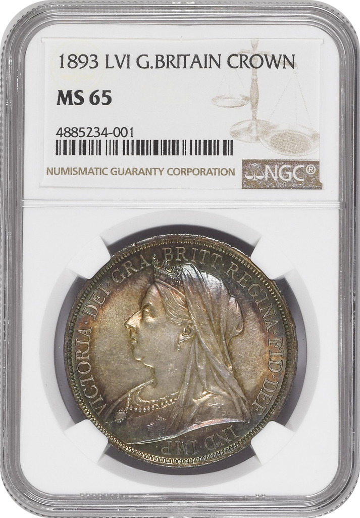 1893年 LVI イギリス ヴィクトリア ヴェールヘッド クラウン銀貨 NGC MS65