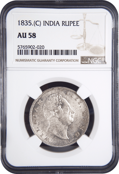 #アンティークコインギャラリア 1835年C イギリス領インド ウィリアム4世 ルピー銀貨 NGC AU58