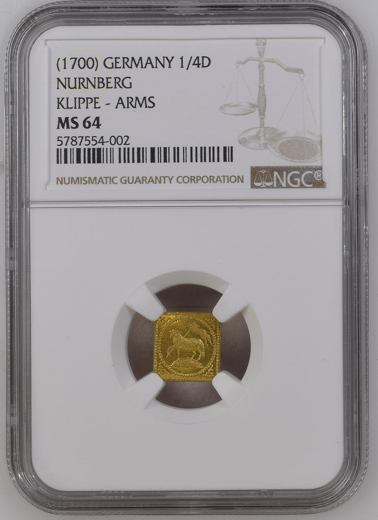 1700年 ニュルンベルク ラムダカット クリッペ  1/4ダカット金貨 MS64