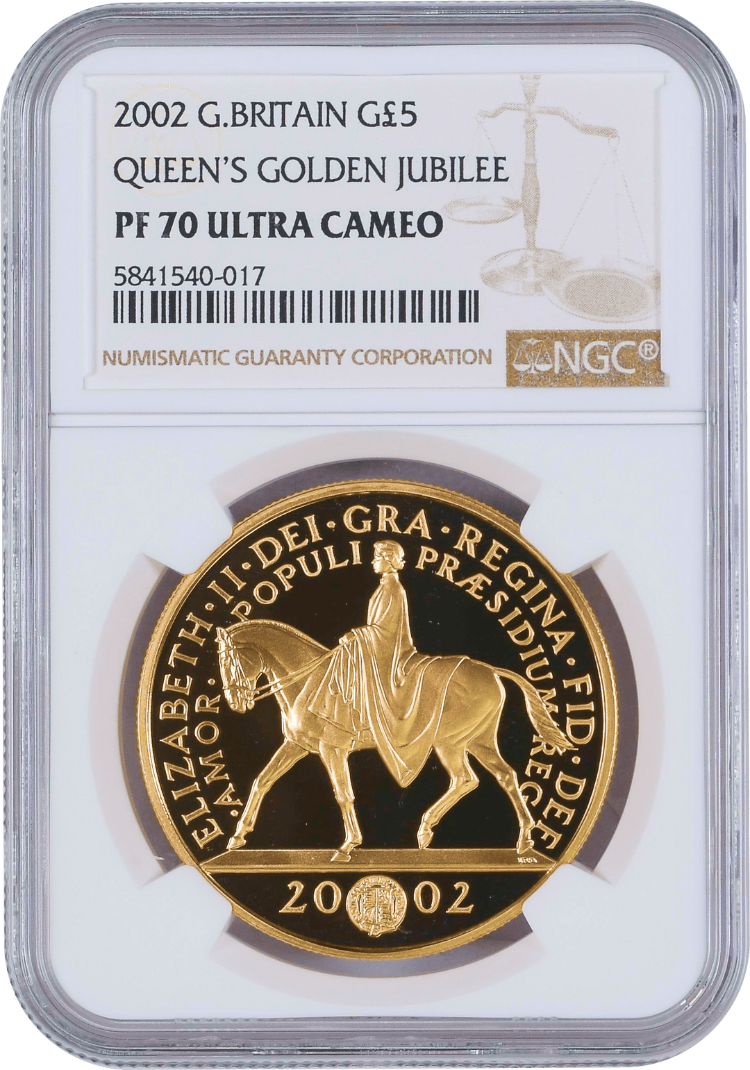 #アンティークコインギャラリア 【Top Pop】2002年 イギリス エリザベス2世 ゴールデンジュビリー 5ポンド金貨 NGC PF70UCAM 箱付