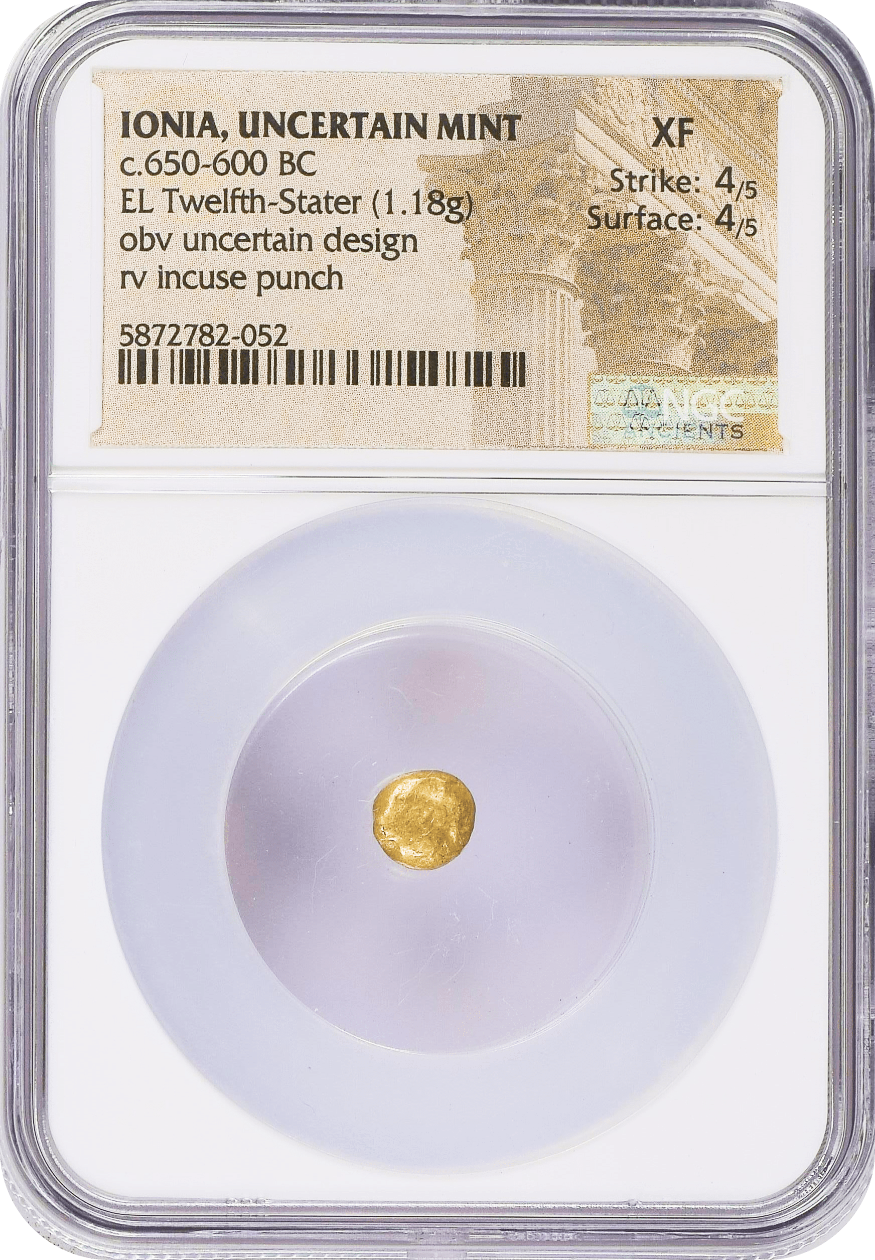 古代ギリシア 紀元前650-600年 イオニア へミヘクテ金貨 NGC XF Strike 古代ギリシア 紀元前650-600年 イオニア へミヘクテ金貨 NGC XF Strike