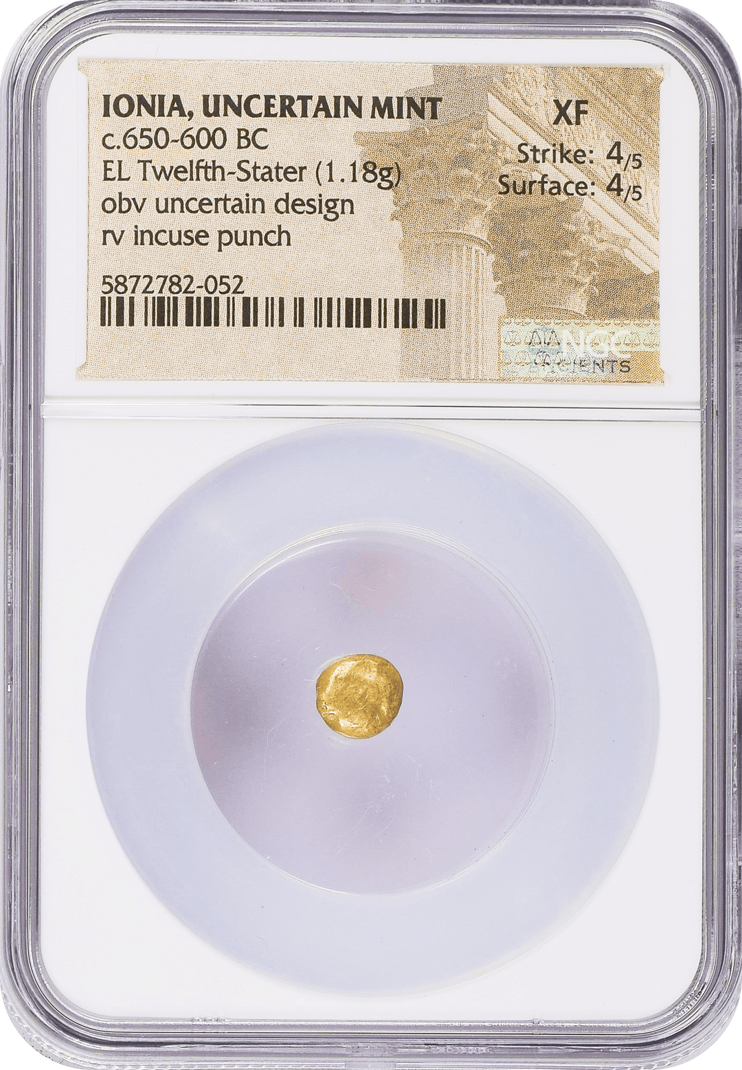 #アンティークコインギャラリア 古代ギリシア 紀元前650-600年 イオニア へミヘクテ金貨 NGC XF Strike: 4/5 Surface: 4/5