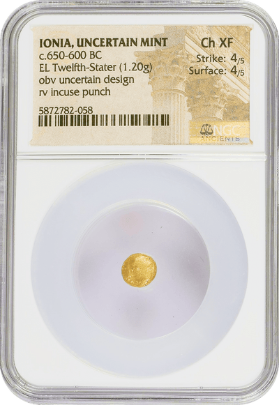 #アンティークコインギャラリア 古代ギリシア 紀元前650-600年 イオニア へミヘクテ金貨 NGC Ch XF Strike: 4/5 Surface: 4/5