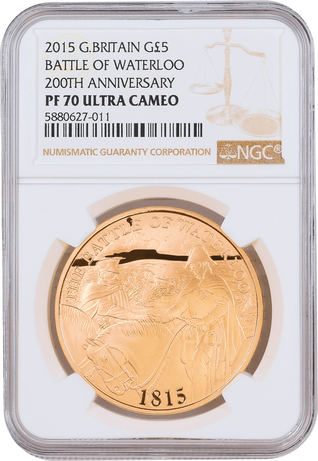 #アンティークコインギャラリア 【Top Pop】2015年 イギリス ウォータールーの戦い 200周年 5ポンド金貨 NGC PF70UCAM