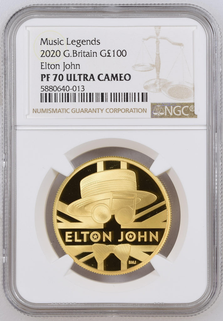 #アンティークコインギャラリア 【Top Pop】2020年 イギリス ミュージックレジェンドシリーズ エルトン・ジョン 100ポンド金貨 NGC PF70UCAM 箱付