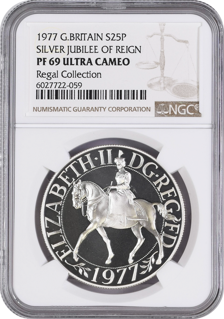 1977年 イギリス エリザベス2世 シルバージュビリー 25ペンス銀貨 NGC PF69UCAM