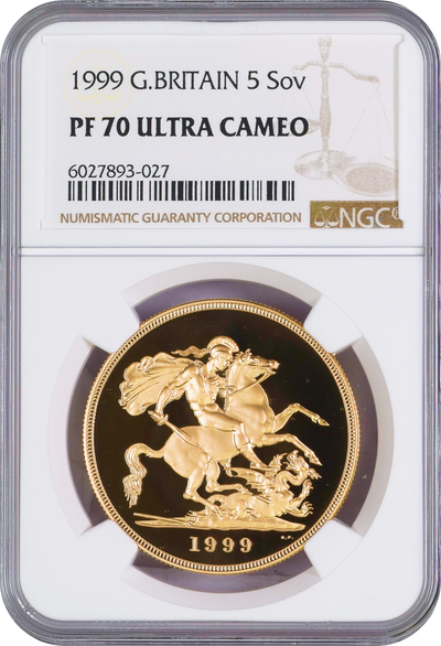 Top Pop】1999年 イギリス エリザベス2世 5ポンド金貨 NGC PF70UCAM