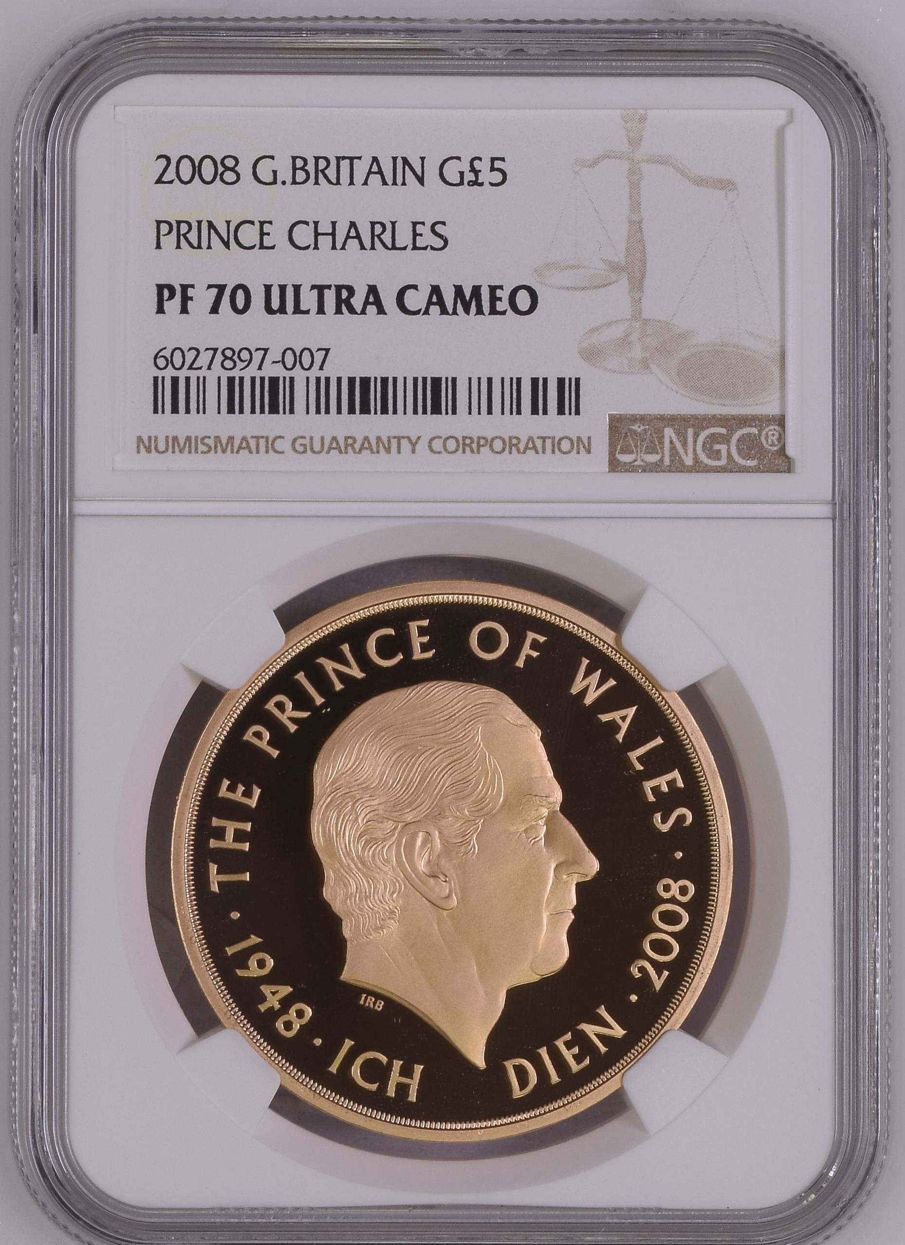 2008年 イギリス チャールズ皇太子生誕60周年5ポンド金貨 PF70UCAM 箱 