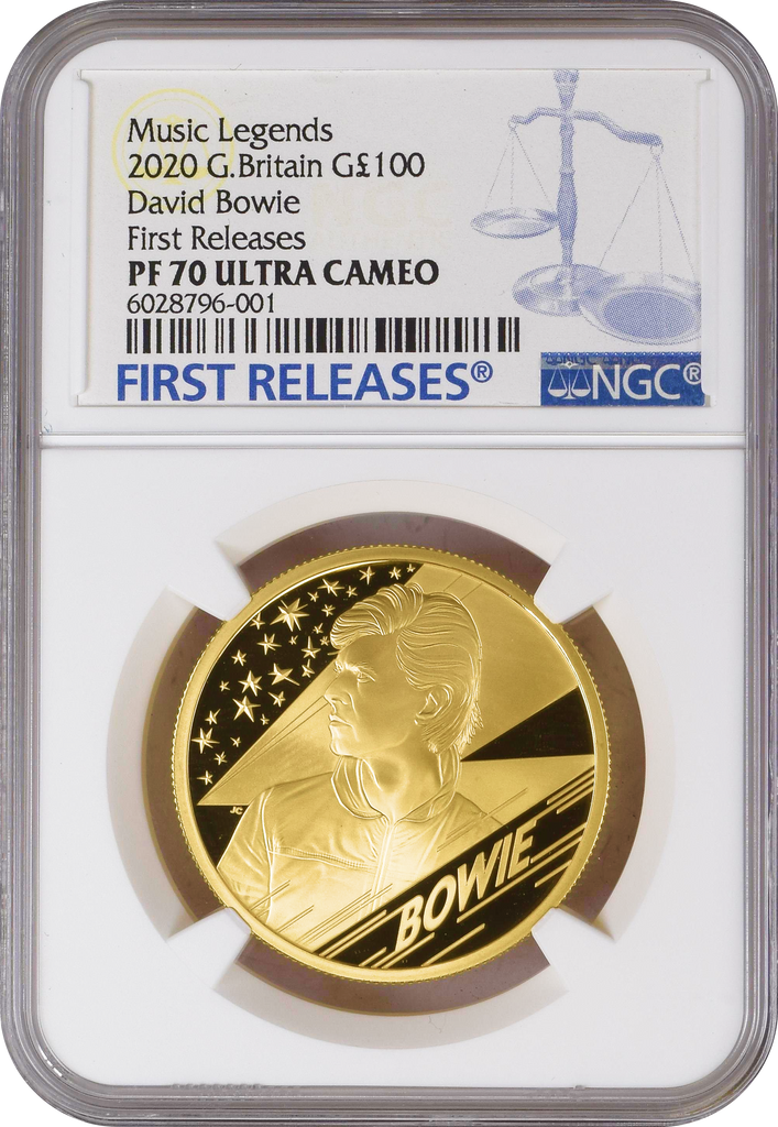 【Top Pop】2020年 イギリス ミュージックレジェンド デヴィッド・ボウイ 1oz 100ポンド金貨 NGC PF70UCAM 箱付