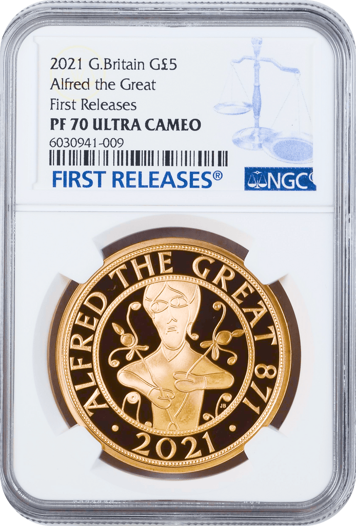 #アンティークコインギャラリア 【Top Pop】2021年 イギリス アルフレッド大王 5ポンド金貨  First Releases PF70UCAM 箱付