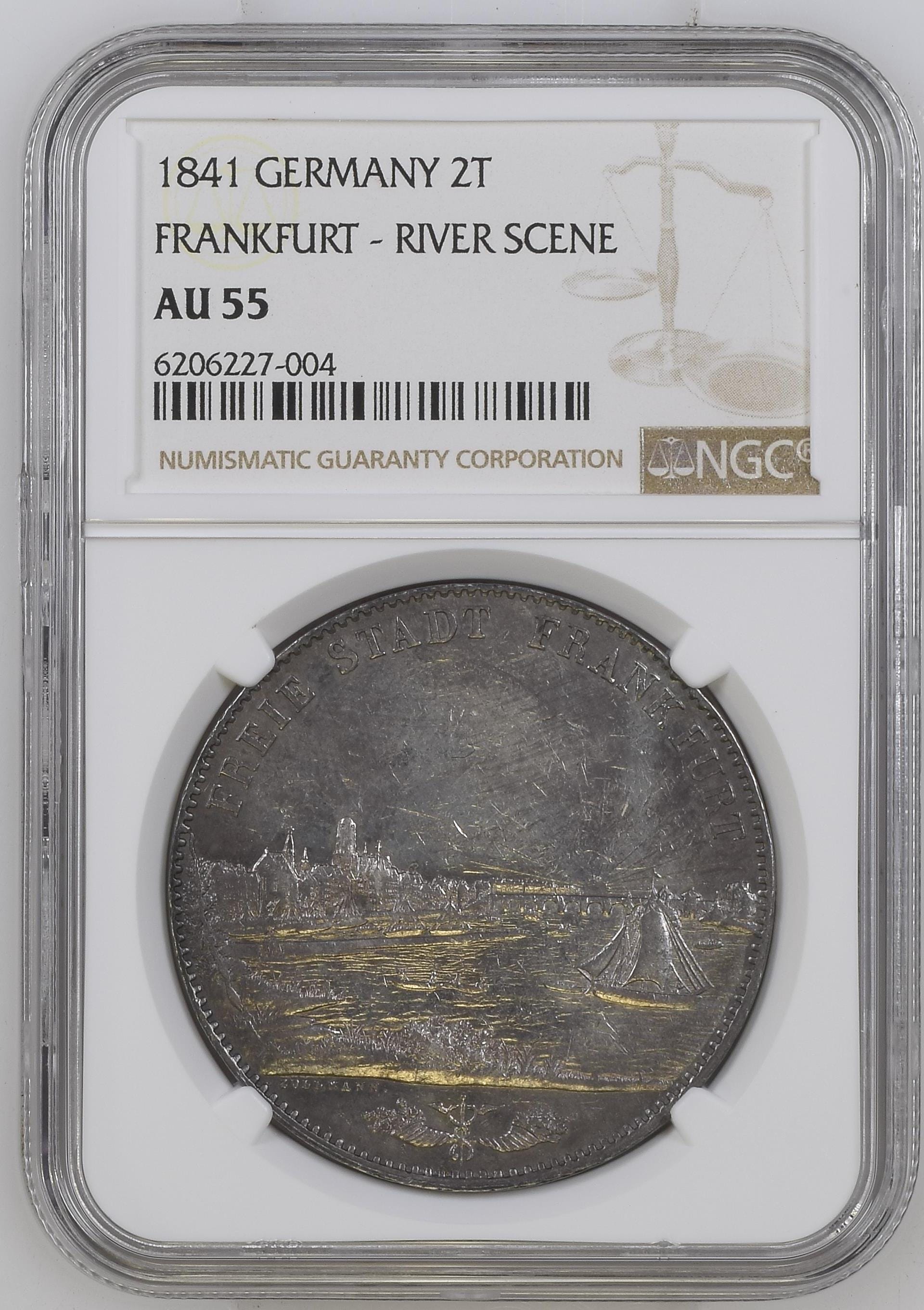 1841年 ドイツ フランクフルト 2ターラー銀貨 リバーサイド AU55 | アンティークコインギャラリア
