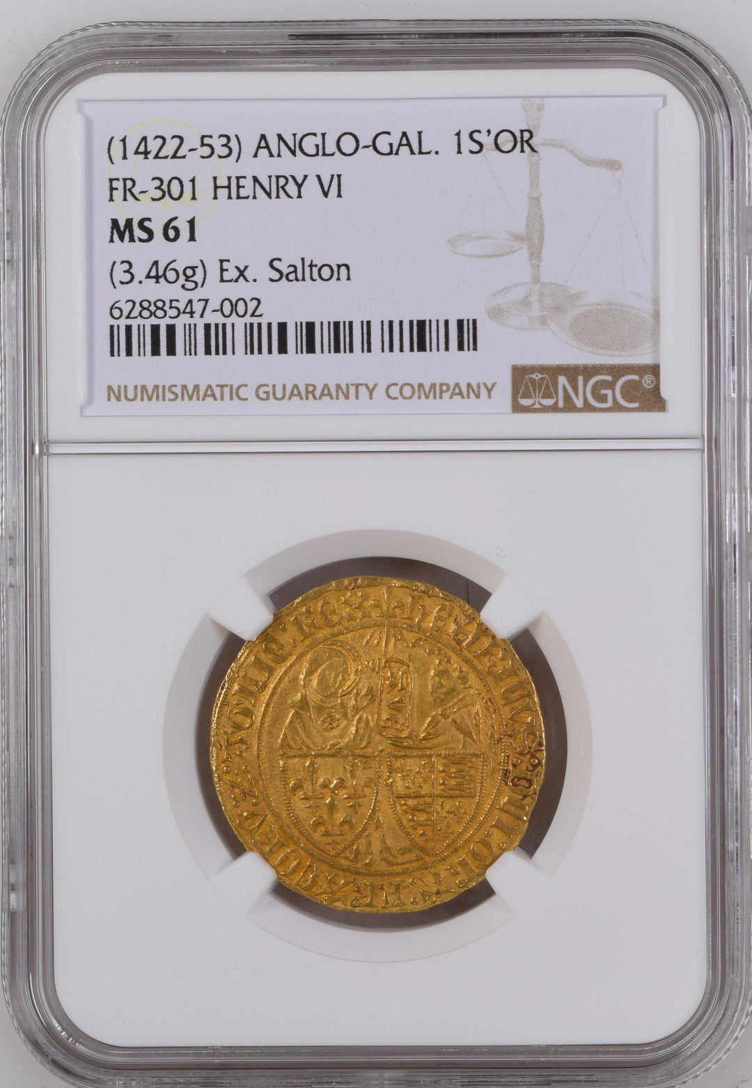 1422-1453 フランス ヘンリー6世 サリュードール金貨 NGC MS61 | アンティークコインギャラリア