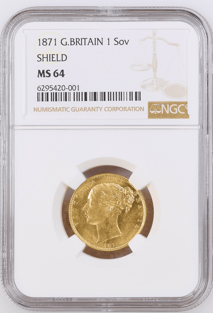 #アンティークコインギャラリア 1871年 イギリス ヴィクトリア ソヴリン金貨 シールド ダイナンバー30 MS64