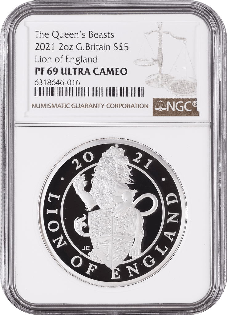 #アンティークコインギャラリア 2021年 イギリス クイーンズビースト 2oz銀貨 Lion of England NGC PF69UCAM