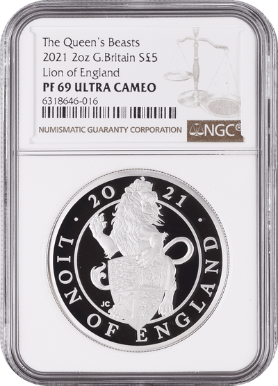 #アンティークコインギャラリア 2021年 イギリス クイーンズビースト 2oz銀貨 Lion of England NGC PF69UCAM