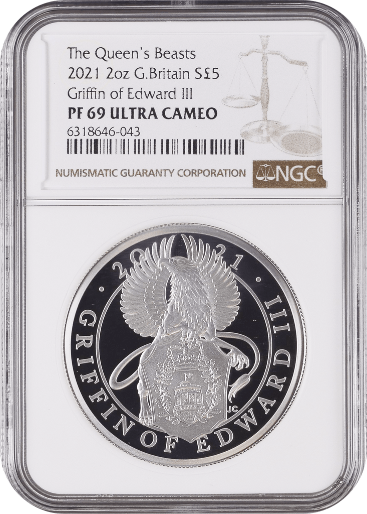 #アンティークコインギャラリア 2021年 イギリス クイーンズビースト2oz銀貨 Griffin of Edward III NGC PF69UCAM