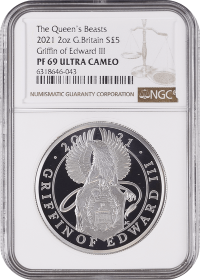 #アンティークコインギャラリア 2021年 イギリス クイーンズビースト2oz銀貨 Griffin of Edward III NGC PF69UCAM