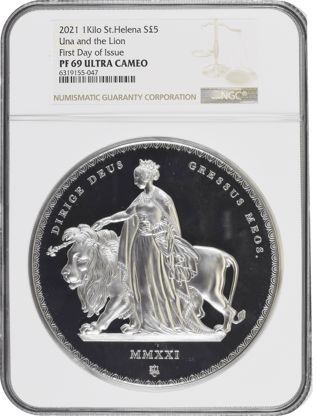 #アンティークコインギャラリア 2021年 セントヘレナ ウナライオン 1キロ銀貨 First Day of Issue PF69UCAM
