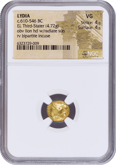 #アンティークコインギャラリア 古代リディア王国 紀元前610-546年頃 1/3ステーター金貨 NGC VG Strike: 4/5 Surface: 4/5