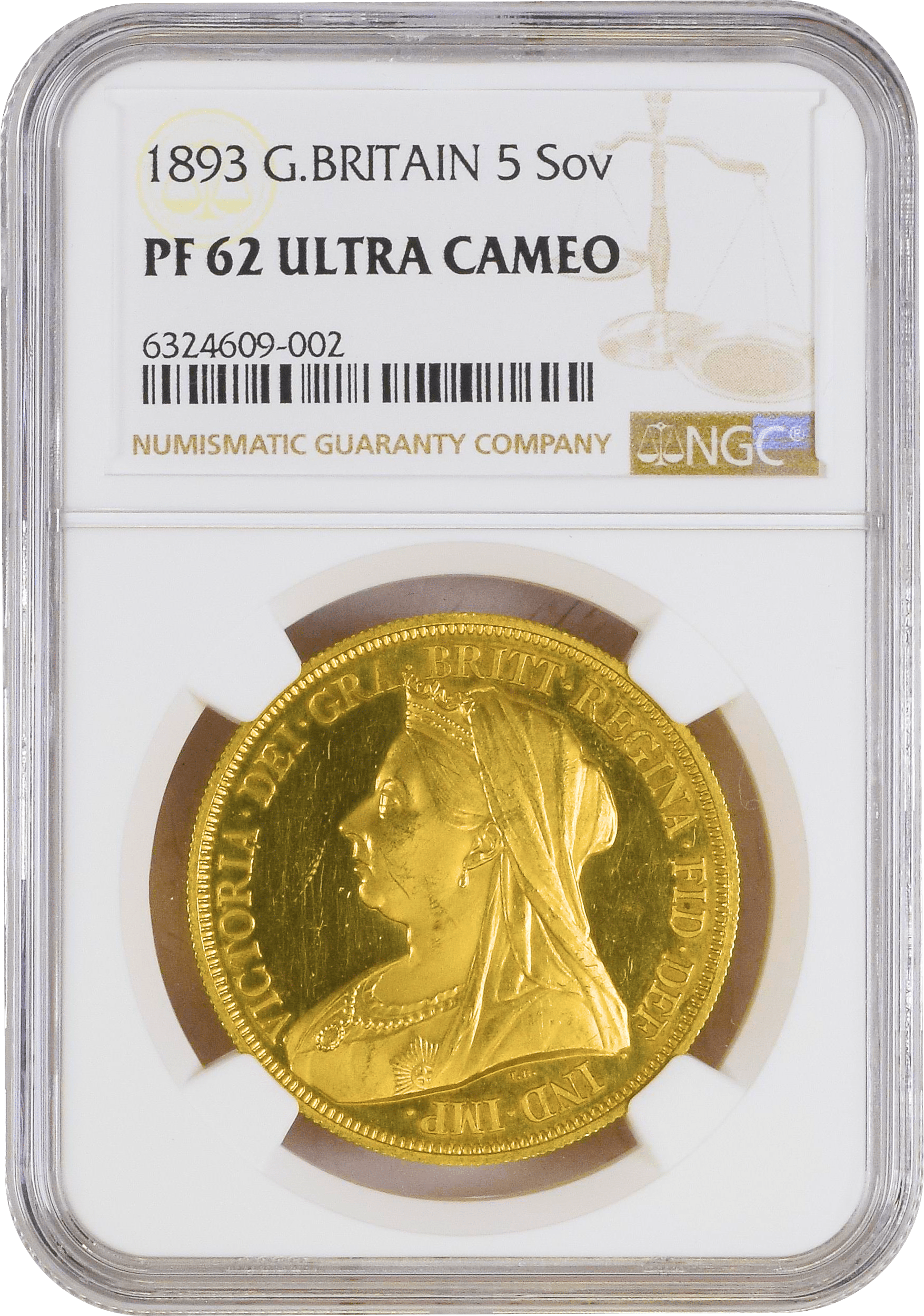 1893年 イギリス ヴィクトリア ヴェールヘッド 5ポンド金貨 PF62UCAM 1893年 イギリス ヴィクトリア ヴェールヘッド 5ポンド金貨 PF62UCAM