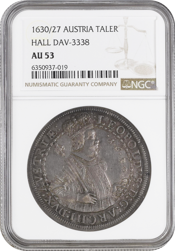 1630年 オーストリア ハル レオポルト5世 1ターラー銀貨 NGC AU53