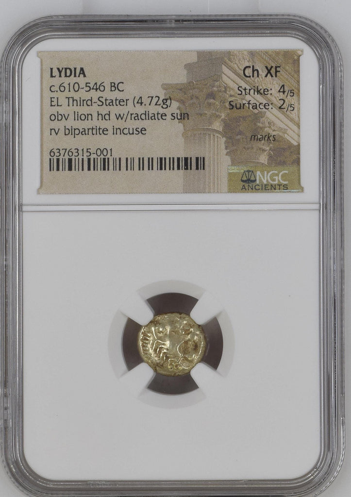 アンティークコインギャラリア 古代リディア  1/3 エレクトラム貨 610-546BC NGC Ch XF 4/5 2/5